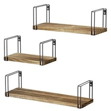 Rustic Floating Shelves, Hanging Shelves Wall Mount Set of 3, Carbonized Black