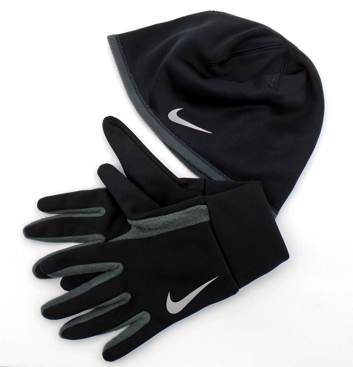 Nike Therma-FIT Hat and Gloves Set Adult Men's S/M Running Black/Silver