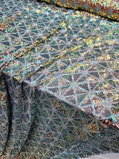 Aqua/Blue Iridescent Fabric 4 Way Stretch MESH Rose Gold Sequins SOLD BY THE YAR
