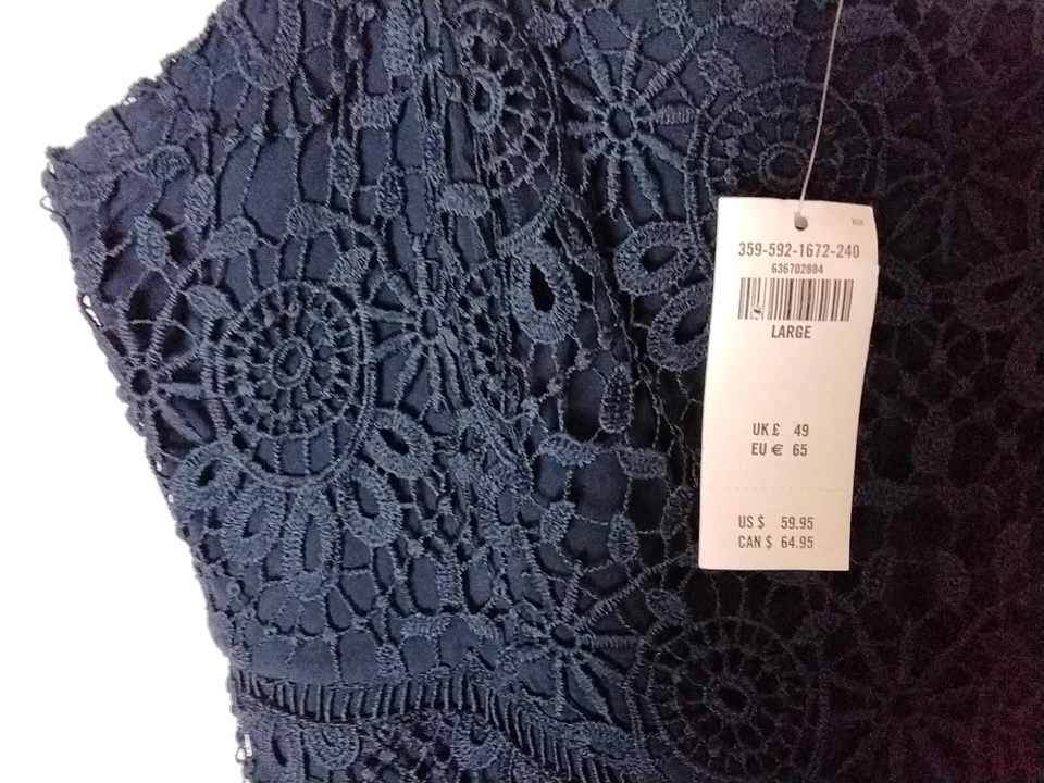 Nuevo con etiquetas Vestido Hollister Azul Marino Crochet Encaje Superpuesto Correas de Espagueti Cremallera Lateral Talla Grande Foto 3 de 4