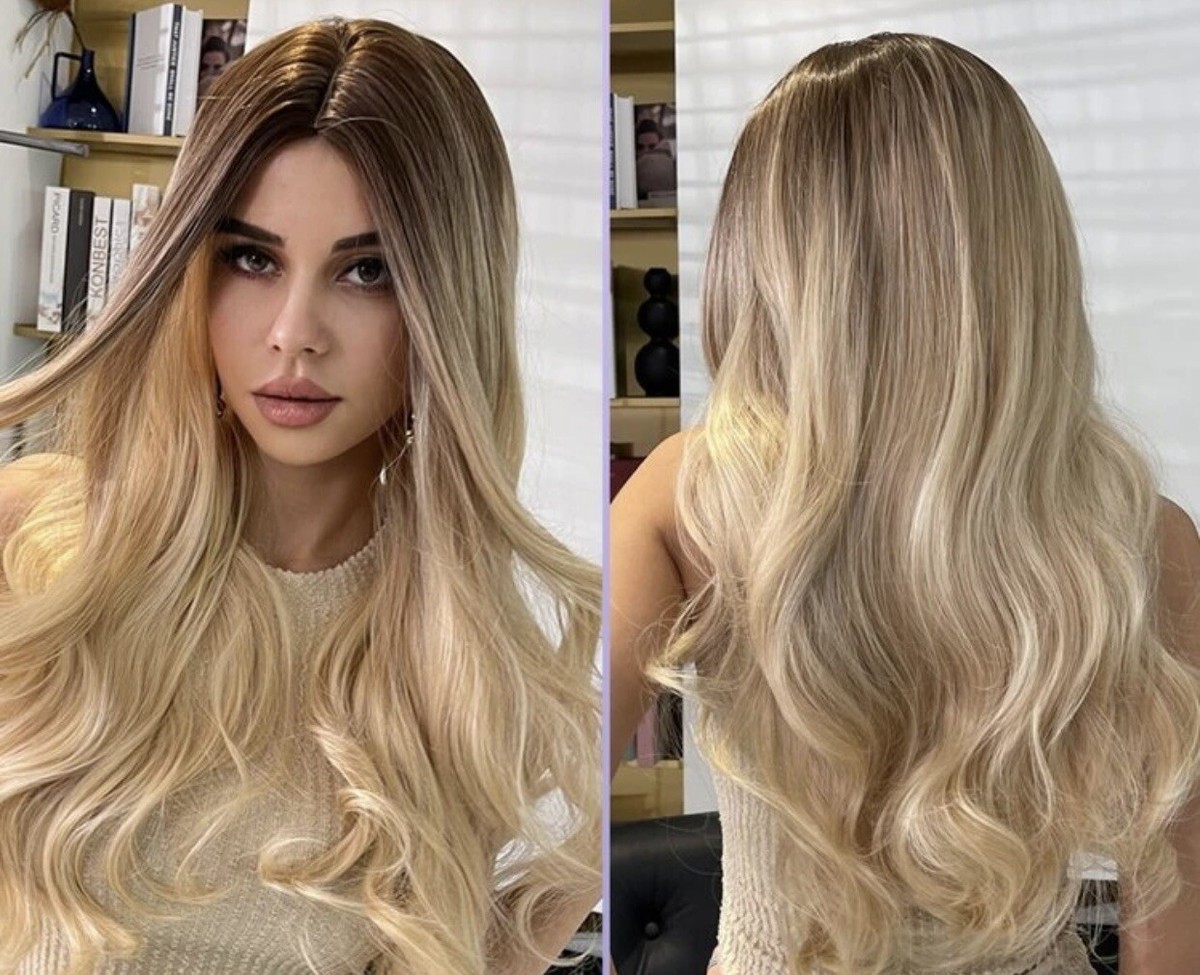 Perruque Longue Blonde Dorée Ondulée Pour Femme - Synthétique, Bonnet Moyen - Neuf