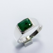 emerald gemstone ring, lab grown emerald, 925 sterling silver ring, ring for men