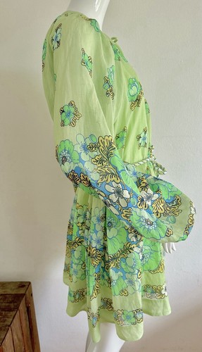 Alemais Velma Floral Print Mini Dress Green Ramie Cotton A-Line Belt Size AU 8 S - 第 17/24 張圖片