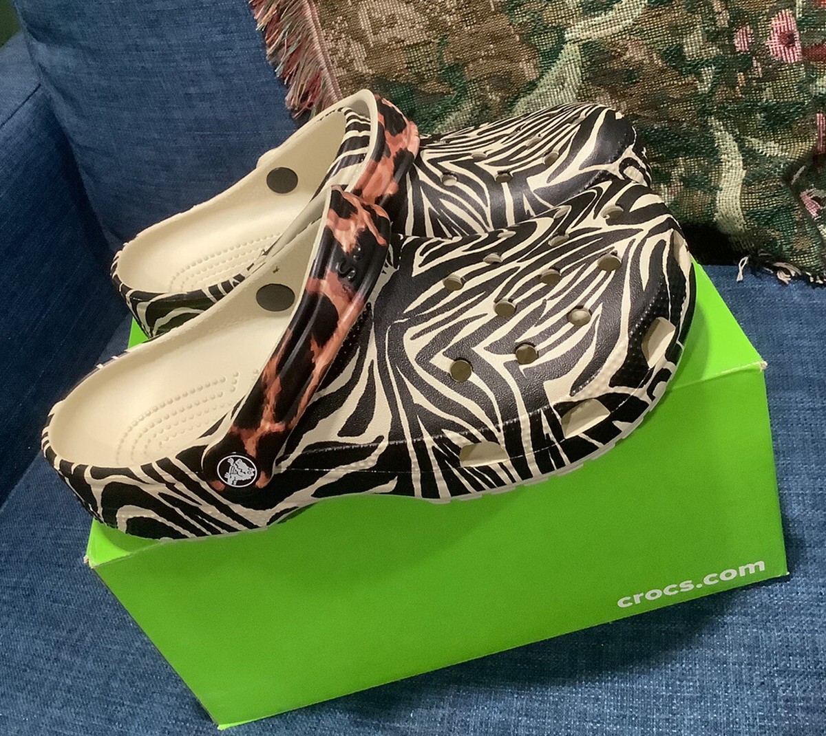 New Crocs Classic Animal Remix Clog Black, Leopard & Zebra