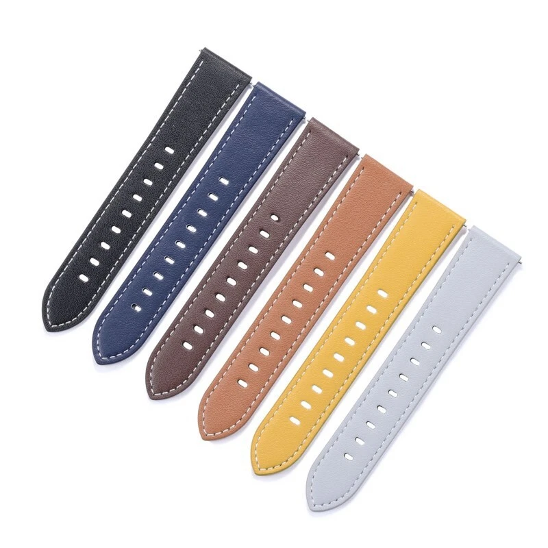 Correas de reloj planas de cuero premium vintage correa universal de liberación rápida 20 22 mm Foto 2 de 4