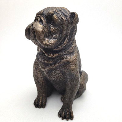 Cold Cast Bronz Pug Figurine Sitting Looking Up Dog Statue Harriet Dunn Style 5''