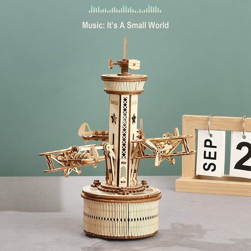 ROKR Tour de Contrôle d'Air 3D Puzzles en Bois Bricolage Boîte à Musique Maquettes Kits Cadeau Adulte - Photo 1/9