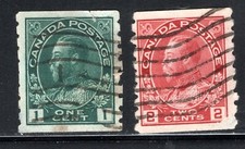 Canada Stamp Scott #125, 127, 1c & 2c, King George V, Used, SCV$4.00