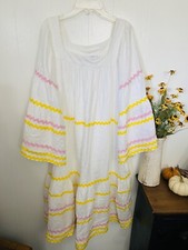 Lisa Marie Fernandez White Linen Ric Rac Trim Cottagecore Dress Womens M Boho