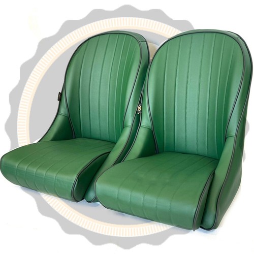 Pair BB Vintage Classic Car Bucket Seats Round Back Green/Black Piping