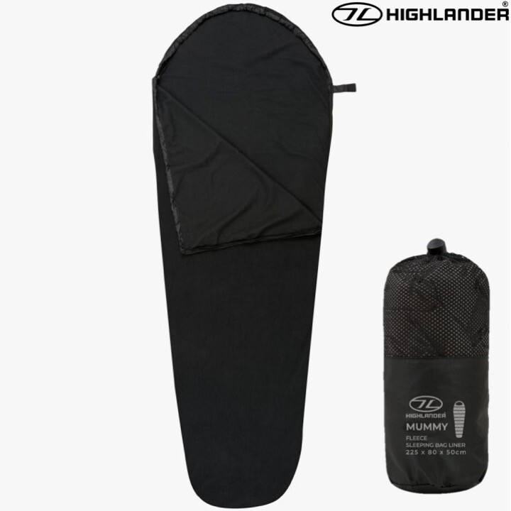 HIGHLANDER SOFT FLEECE BLACK MUMMY SLEEPING BAG LINER 225 X 80