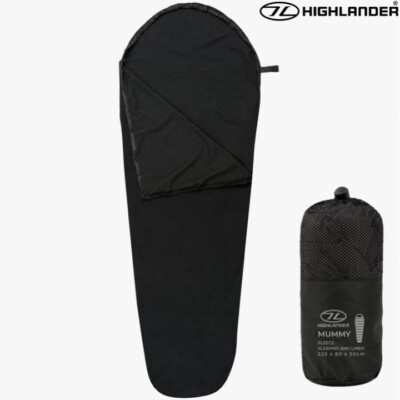 HIGHLANDER WEICHER FLEECE SCHWARZ MUMIENSCHLAFSACK INNENFUTTER 225 X 80 CAMPNG