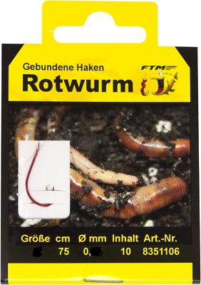 FTM Rotwurm Haken Rot gebunden 75 cm Verschiedene Größen