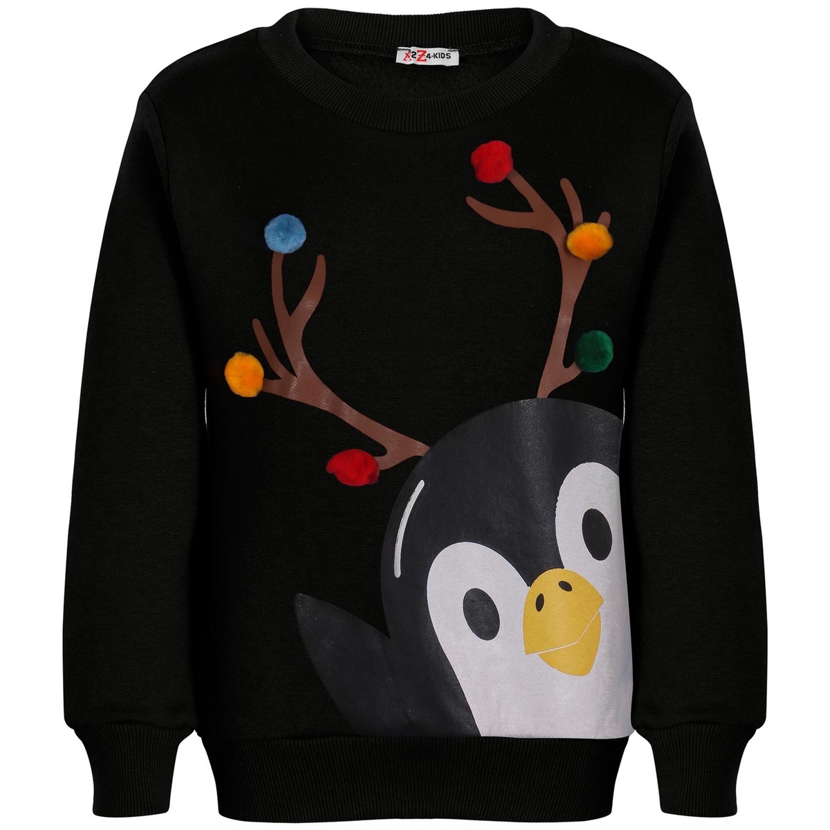 Kids Girls Boys Christmas Penguin Face Sweatshirt Long Sleeves Kids Black  Jumper