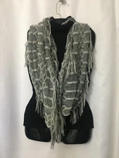 Women Infinity Scarf 54"Circle 19"Wide Open Weave Knit Warm Gray White B21