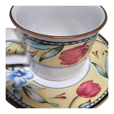 2 Sets International Tableworks Sunlit Style Cup and Saucer Stoneware 7.5" JAPAN