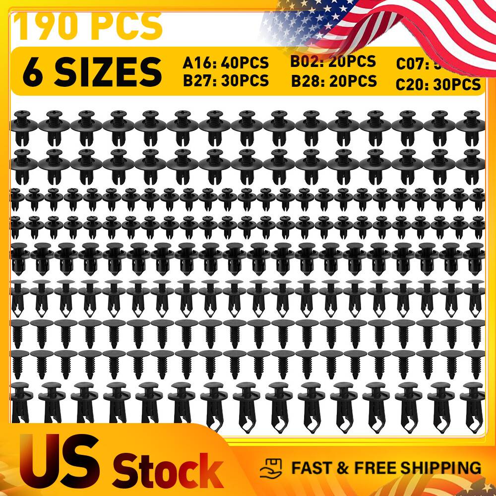 190-Piece Universal Black Retainer Clips for Bumper Fender Moulding Grille