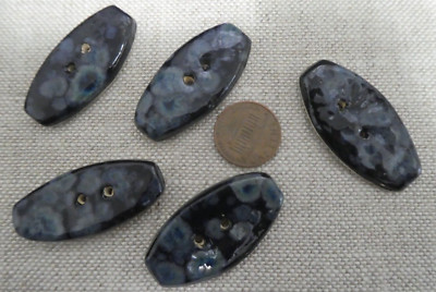 Buttons Artisan Crafted Pottery Blue Gray X Five 1.75'' Unusual  Craft Sewing