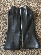 Vintage Black Gloves Ladies Fashion Fourchettes Vinyl Embroidered Size Small