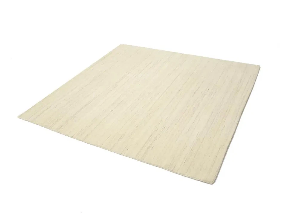 Cream Solid Hand-Loomed 6X6 Gabbeh Wool Square Rug Oriental Home Decor Carpet - Image 2 of 4