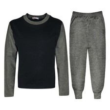 Kids Boys Girls Pjs Contrast Charcoal Color Plain Stylish Pyjamas Set 2-13 Year