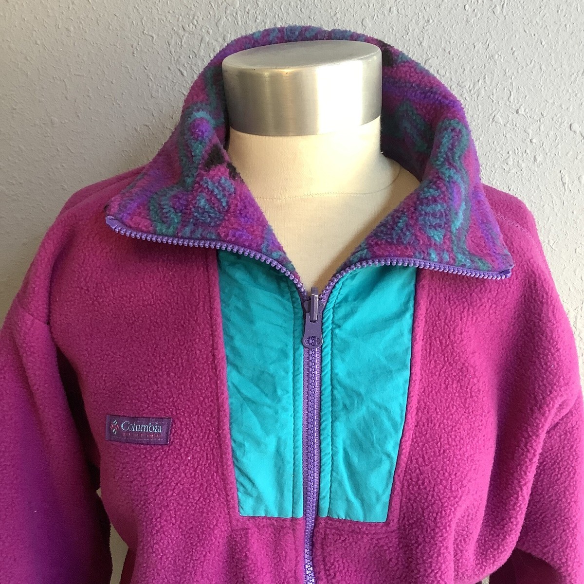 Vintage COLUMBIA Y2K Pink Turquoise Purple Casual Fleece Jacket