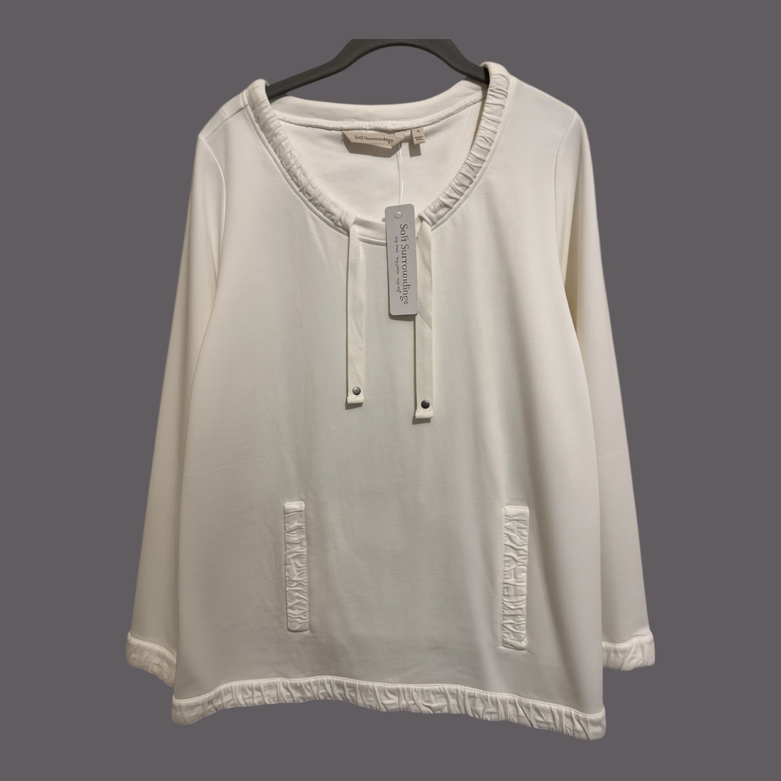 Soft Surroundings Women's White Long Sleeve Sweatshirt Kangaroo Pocket Top M