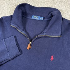 Polo Ralph Lauren Quarter Zip Pullover Mens XL Navy Blue Red Pony Logo Sweater
