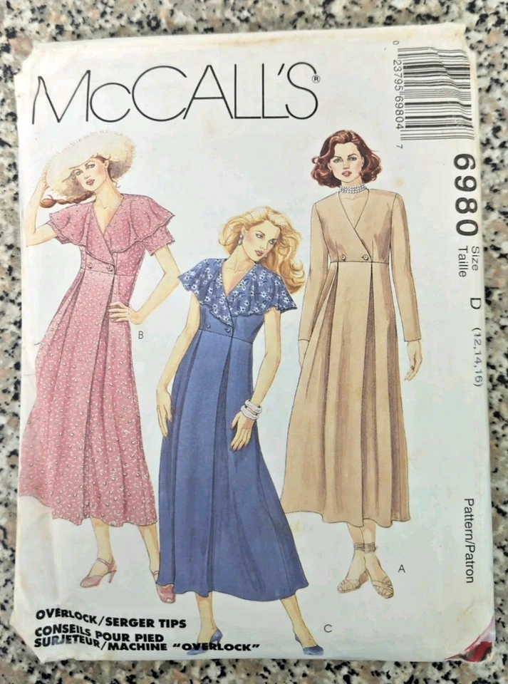 Vintage 1990s McCall's 6980 Mock-Wrap Dress Sewing Pattern Sz 12-14 - Image 2 of 3