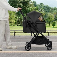 Fold Pet Stroller for Dogs Cats Up To 25 Lbs with Storage Basket  UV Canopy