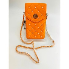 NWT Badgley Mischka Yellow Quilted Vegan Leather Phone Crossbody Pearl Strap