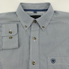 Ariat Pro Series Button Down Long Sleeve Shirt Men's Medium Blue Stripe