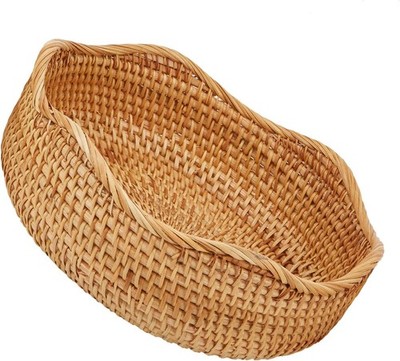 10'' Medium Wave Rattan Wicker Bread Basket, Natural Fruit Basket for Kitchen