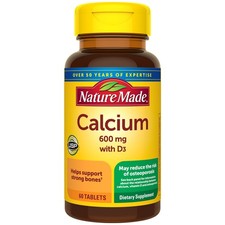 Nature Made Calcium 600 mg with Vitamin D3, Dietary Supplement for Bone