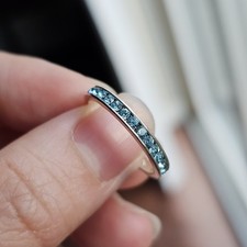 925 Sterling Silver Eternity Band Blue Cubic Zirconia Ring Size 7.5 - 2g