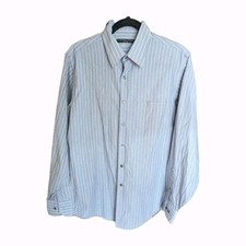 Geoffrey Beene Fitted Wrinkle Free Long Sleeve Gray Striped Mens Button Up 15.5