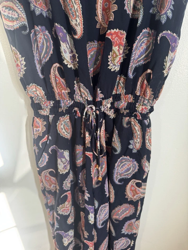 $395 Mono Tory Burch Seda Paisley Mameluco Talla M Cintura Ajustable Foto 4 de 4