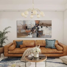 Abstract Canvas Wall Art, Modern Wall Decor Painting, Brown Room Decorations,...