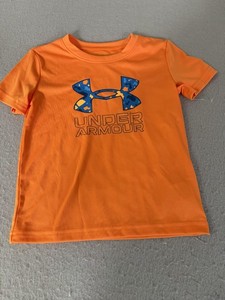 Under Armour Shirt Boys 4 Orange Logo Graphic Performance Polyester Tee