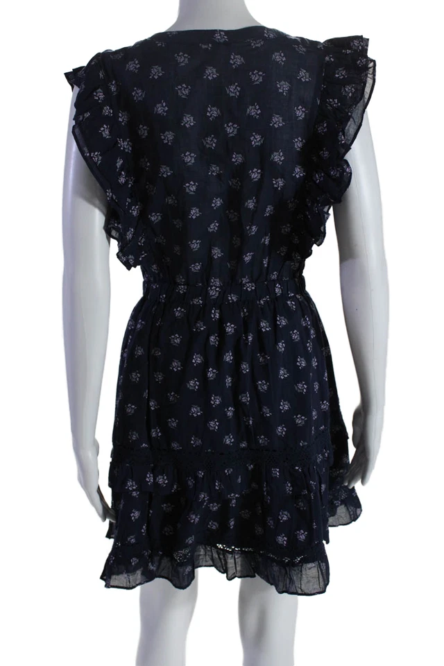 Vestido BB Dakota Steve Madden Para Mujer Algodón Floral Cuello en V Volantes Azul Talla S Foto 3 de 4