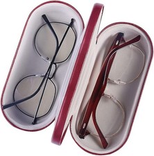 Double Glasses Case Hard Shell Dual Eyeglasses Case Protective for 2 Pairs Red