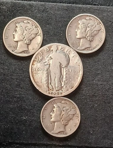 🇺🇸 90% silver x4-1x1925 standing Liberty Quarter 3x mercury dime1939/1943/1945