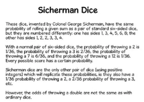 Sicherman Special Dice Pair 1-3-4-5-6-8 1-2-2-3-3-4 same results 2 normal 1-6 - Image 3 of 4