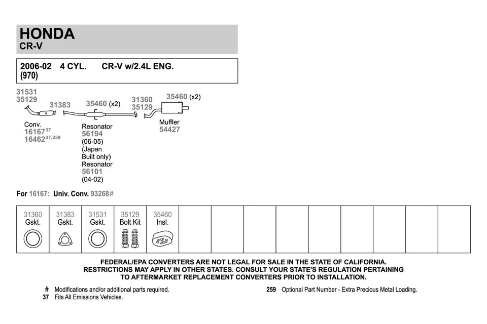 For Honda CR-V 02-06 Exhaust Muffler and Pipe Assembly Quiet-Flow Stainless Foto 3 de 4