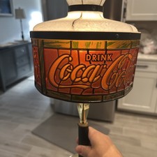 Vintage Coca Cola Tiffany Style PLASTIC Stained Glass Style Shade Lamp 18” Coke