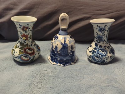 vintage Dutch Delft  featuring classic blue & white floral and scenic motifs.