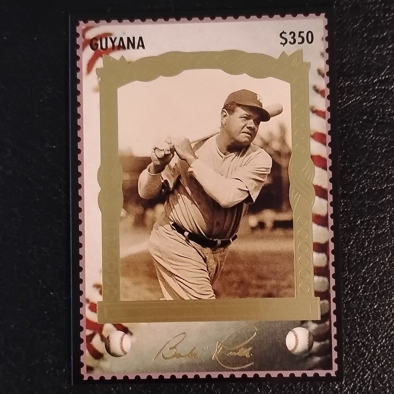 Guyana $350 Babe Ruth “Sultan of Swat” Baseball Postal Stamp, Single
