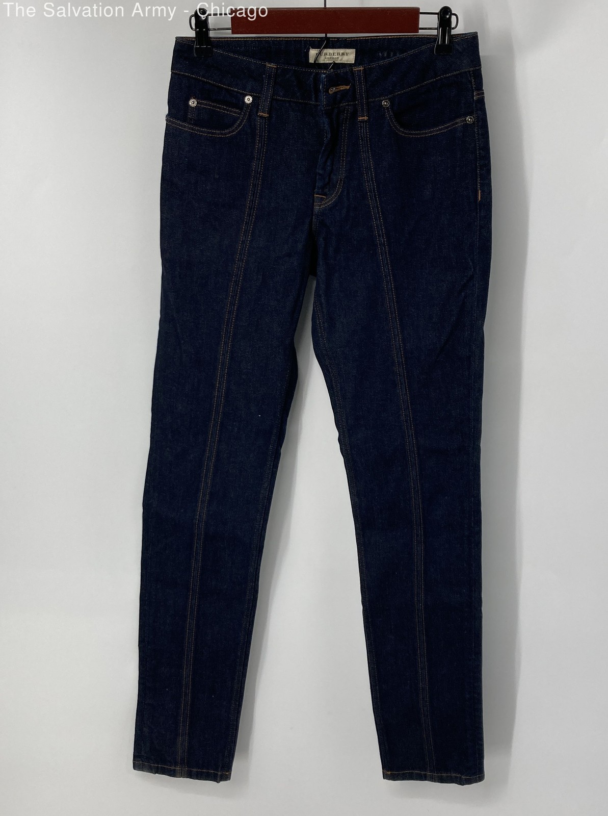 Burberry Womens Blue Cotton Blend Dark Wash Pockets Denim Skinny Jeans No Size
