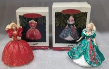 Vtg Hallmark 1993 & 1995 Holiday Barbie Ornaments 1st & 3nd in Series In Boxes