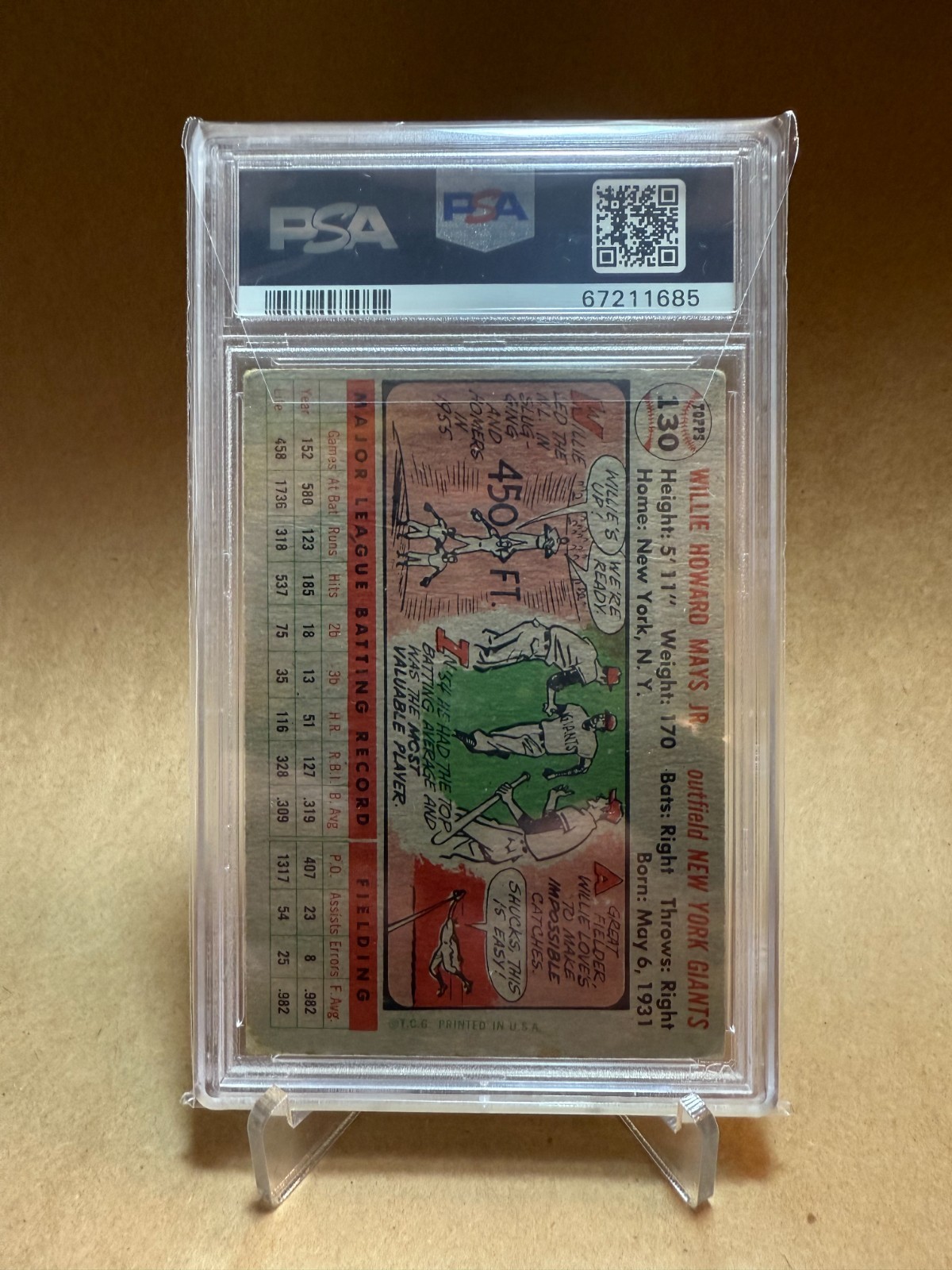 1956 Topps Willie Mays Gray Back PSA 2 #130 New York Giants view 5